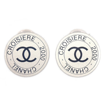 CHANEL Button Earrings Clip-On Silver 00C 49114