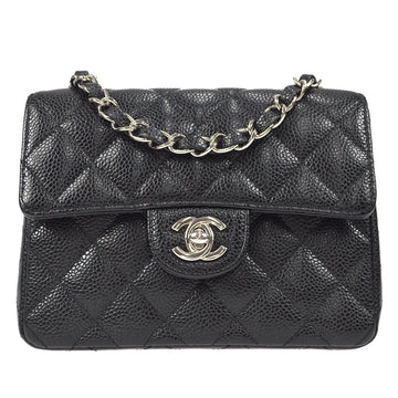 CHANEL Classic Flap Mini Square Chain Shoulder Bag Black Caviar 58017