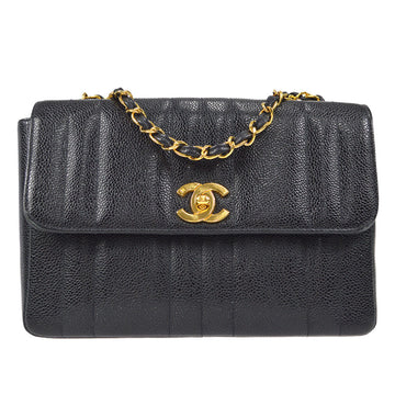 CHANEL Mademoiselle Double Chain Shoulder Bag Black Caviar 58066