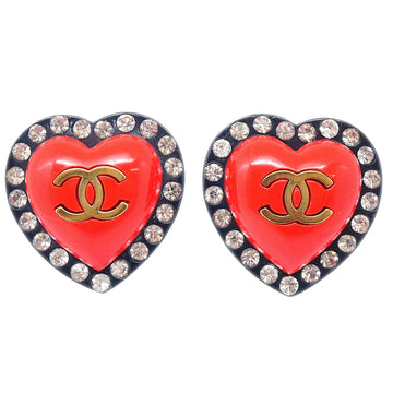 CHANEL Heart Earrings Rhinestone Clip-On 95P 58084