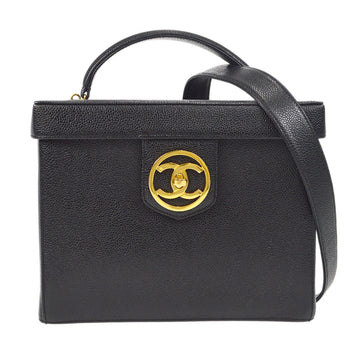 CHANEL 2way Cosmetic Vanity Shoulder Handbag Black Caviar 58150