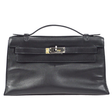 HERMES POCHETTE KELLY Handbag Black Evergrain 58295