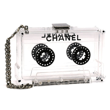 CHANEL * Cassette Tape Chain Clutch Party Bag Clear Plastic 96306