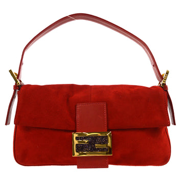 FENDI 2000S Baguette Handbag Red Suede 27653