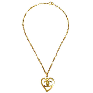 CHANEL Heart Gold Chain Pendant Necklace 95P 58044