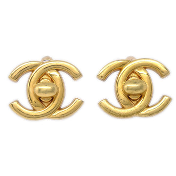 CHANEL★ 1996 Turnlock Earrings Clip-On Gold 96P 58288