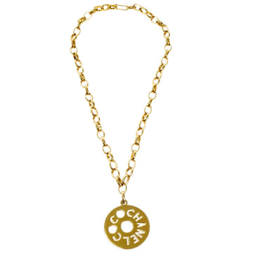 CHANEL Logo Cutout Gold Chain Pendant Necklace 76806