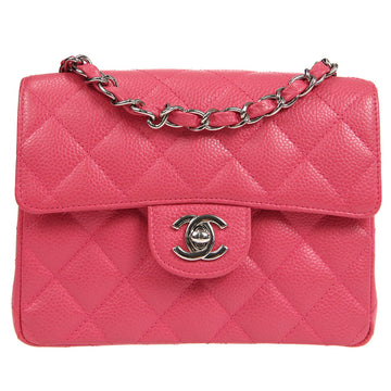 CHANEL * Classic Flap Mini Square Chain Shoulder Bag Pink Caviar 58123