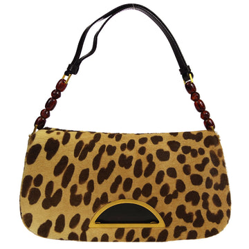 Christian Dior * Maris Pearl Leopard Handbag Brown Pony Hair 76940