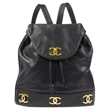 CHANEL Triple CC Backpack Bag Black Caviar 86761