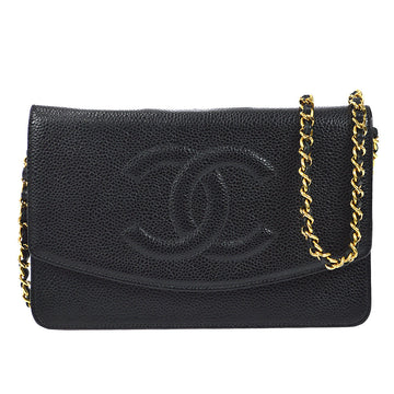CHANEL WOC Chain Shoulder Wallet Bag Black Caviar 86730