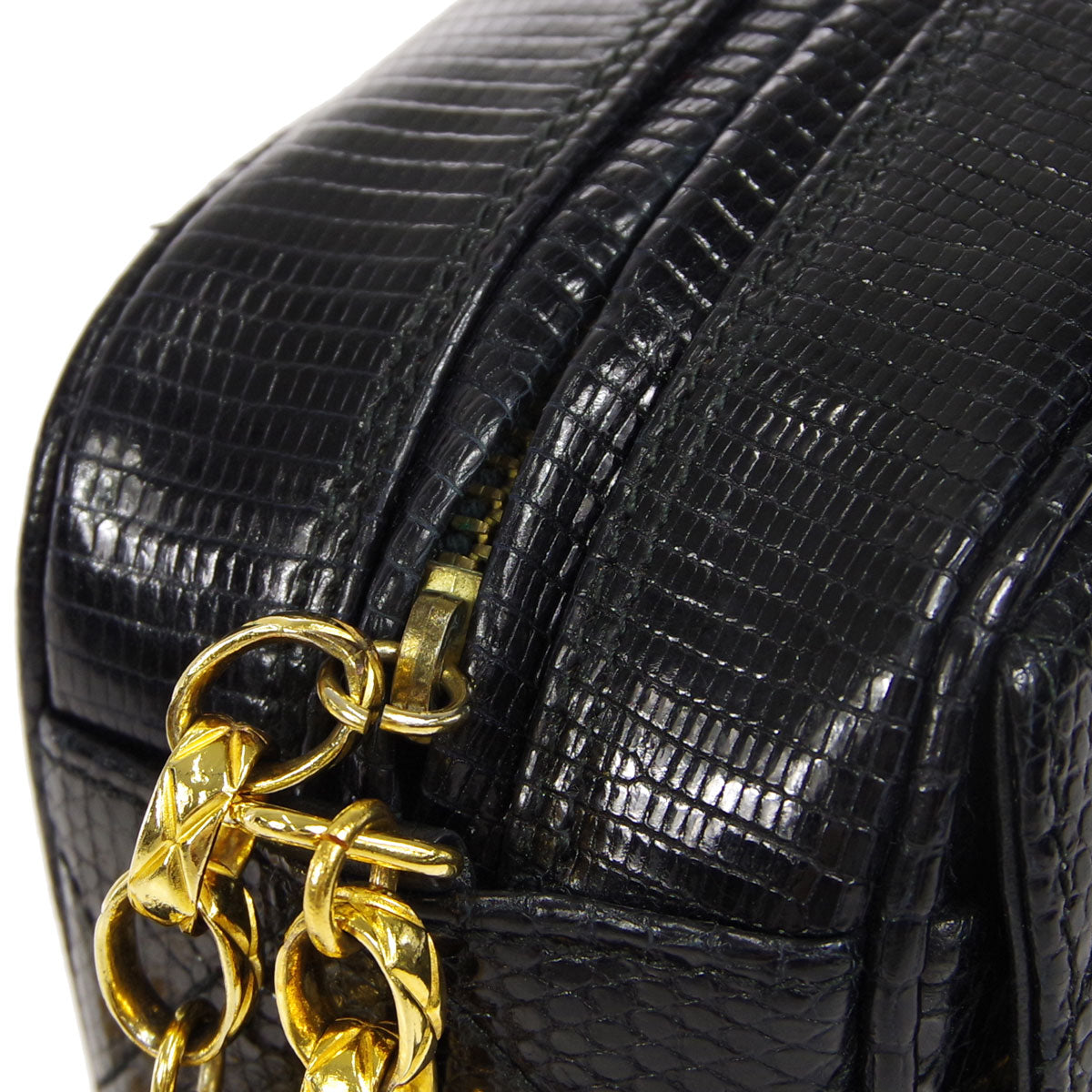Chanel Vintage Black Quilted Lizard Camera Bag