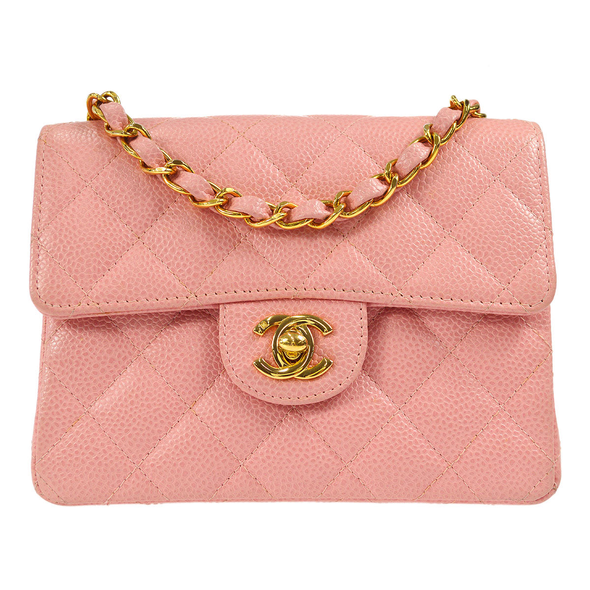 Vintage Chanel Mini Square Flap Pink Caviar Gold Hardware in 2023