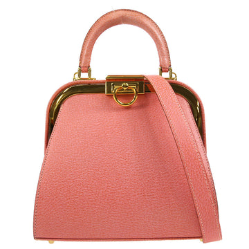 Christian Dior * Fermoir Handbag Pink Pigskin 97064
