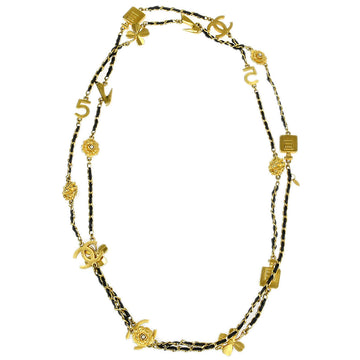 CHANEL 1995 Icon Double Chain Pendant Necklace Gold Black 95A 76920