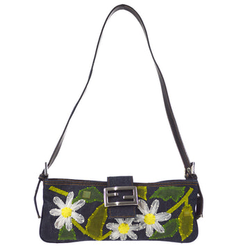 FENDI 2000s Floral Shoulder Bag Denim 87967