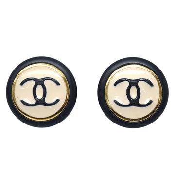 CHANEL Button Earrings Clip-On Black 97A 87871