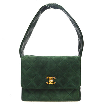 CHANEL 1994-1996 Straight Flap Handbag Mini Green Suede 97045