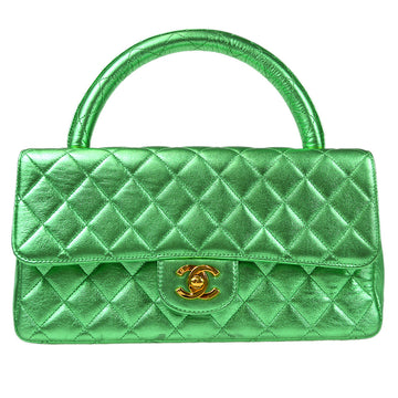 CHANEL 1994 Classic Flap Handbag Medium Metallic Green Lambskin 66857
