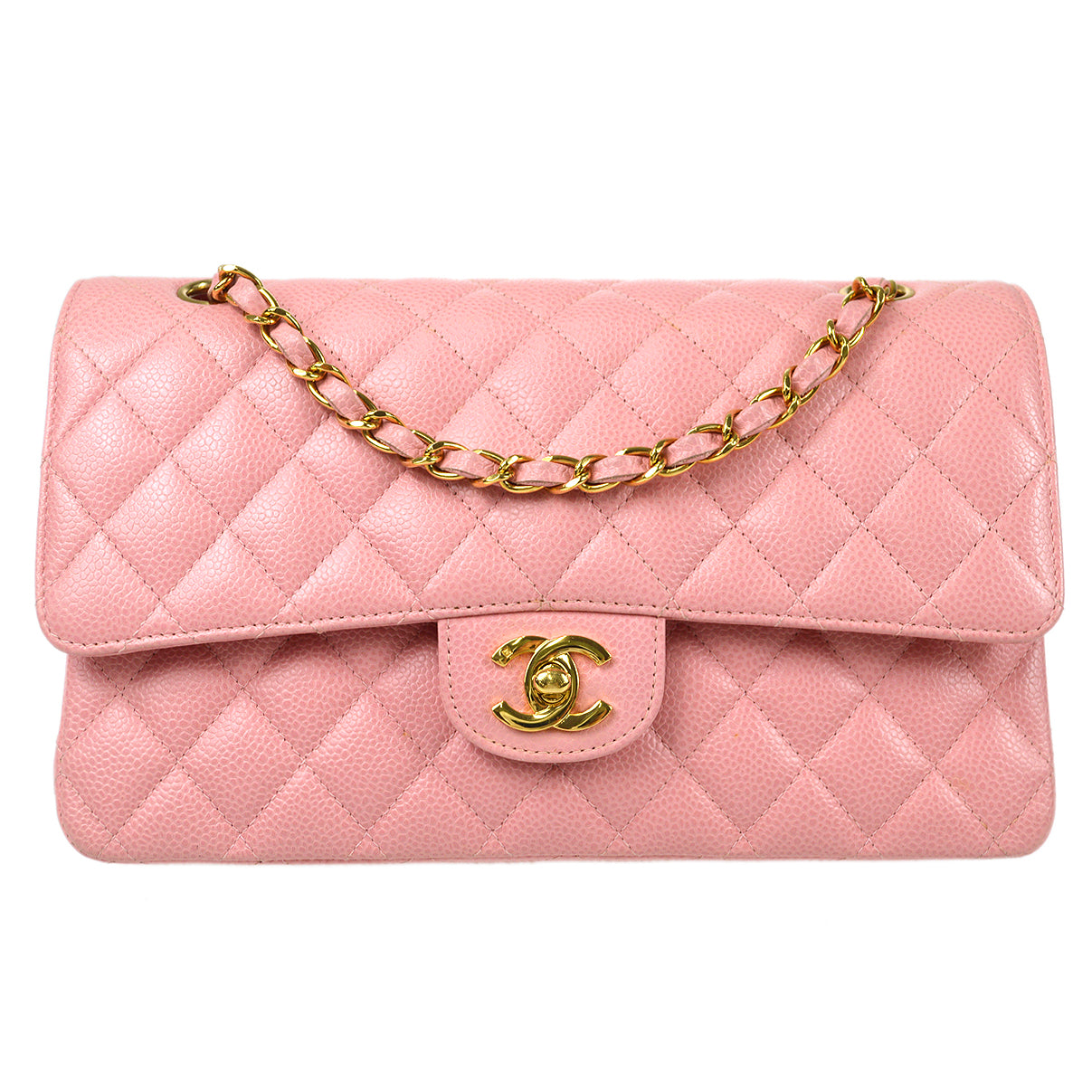 CHANEL Classic Double Flap Medium Shoulder Bag Pink Caviar 87881