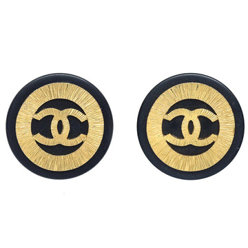 CHANEL 1993 Black & Gold Button Earrings Clip-On 28 87954