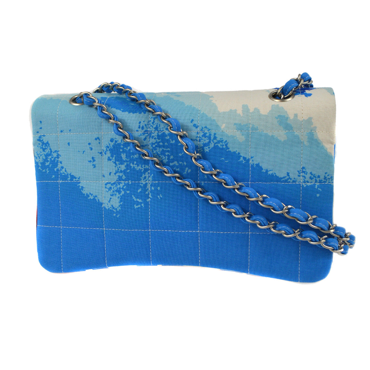CHANEL 2002 Surf Line Flap Shoulder Bag Medium Blue 66907