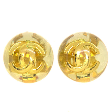 CHANEL 1990 Clear Ball CC Earrings Gold Clip-On 25 88058