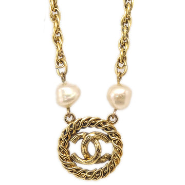 CHANEL 1984 Artificial Pearl Gold Chain Pendant Necklace 3523 97559