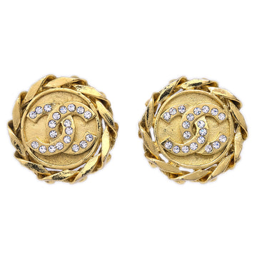 CHANEL Button Rhinestone Earrings Clip-On 23 Gold 97572