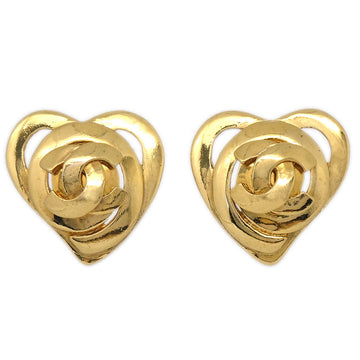 CHANEL 1995 Heart Earrings Clip-On Gold 95P 97575