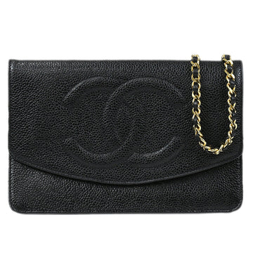 CHANEL WOC Chain Shoulder Wallet Bag Black Caviar 97644