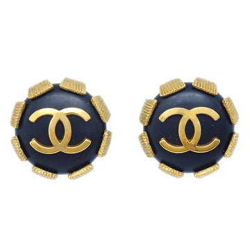 CHANEL Button Earrings Black Clip-On 94P 66346