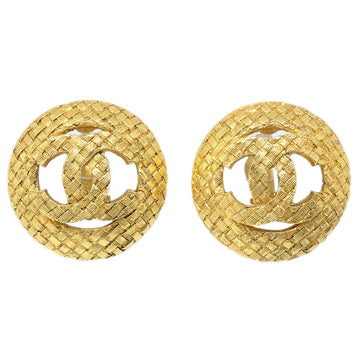 CHANEL 1994 Woven CC Cutout Round Earrings Gold Clip-On 2889 66523