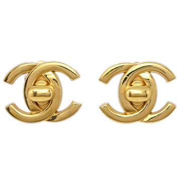 CHANEL Turnlock Earrings Clip-On Gold Small 96A 66563