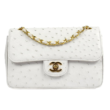 CHANEL * 2005-2006 Classic Double Flap Small White Ostrich 67994