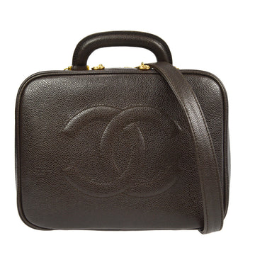 CHANEL 2way Cosmetic Vanity Handbag Brown Caviar 87980