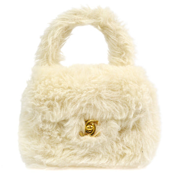 CHANEL * 1994 Classic Flap Handbag Mini White Fur 97352