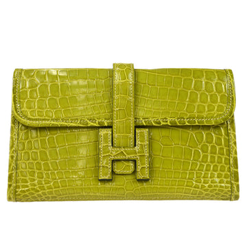 HERMES * Jije Clutch Handbag Anis Green Niloticus Crocodile 97666