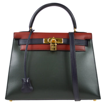 HERMES * 1996 Kelly 28 Sellier Tricolor Box Calf 97775