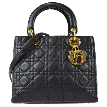 CHRISTIAN DIOR 1997 Lady Dior Bag Medium Black 87769