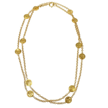 CHANEL Medallion Gold Double Chain Pendant Necklace 67954