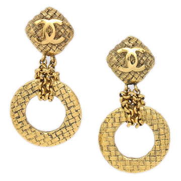 CHANEL Dangle Hoop Earrings Clip-On Gold 29/2881 67955