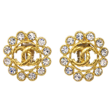 CHANEL Rhinestone Earrings Clip-On Gold 29 68015