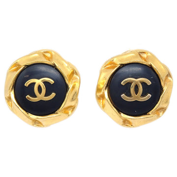 CHANEL Button Earrings Black Clip-On 96P 68025