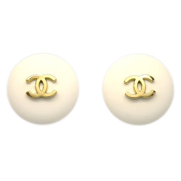 CHANEL 1995 Button Earrings White Clip-On 95C 68528