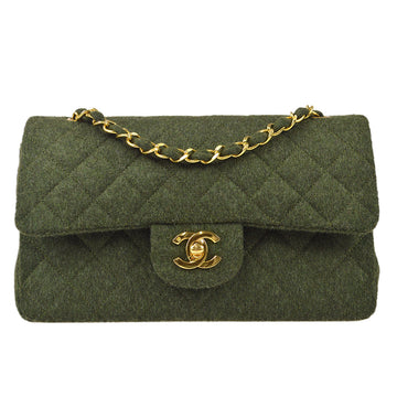 CHANEL * 1989-1991 Classic Double Flap Small Green Wool 78387