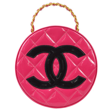 CHANEL * Quilted Round Cosmetic Vanity Chain Handbag 78546
