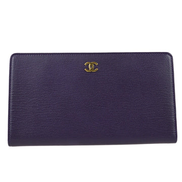 CHANEL Bifold Long Wallet Purple Lambskin 78329