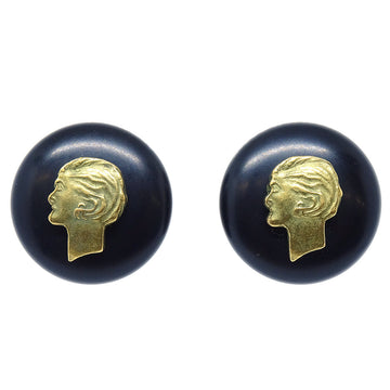 CHANEL Button Earrings Black Clip-On 94A 68059