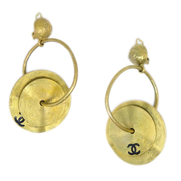 CHANEL Dangle Hoop Earrings Clip-On Gold 94A 68500